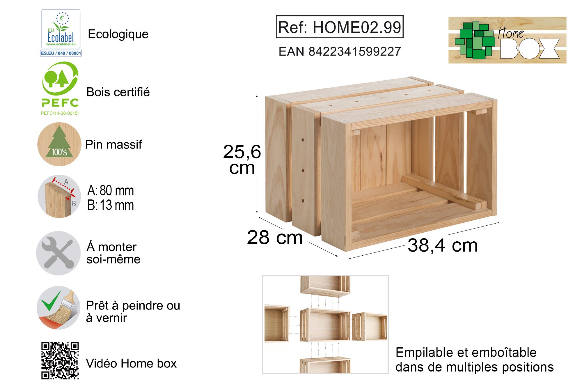 Caisse En Pin Massif Modulable Home Box Moyenne