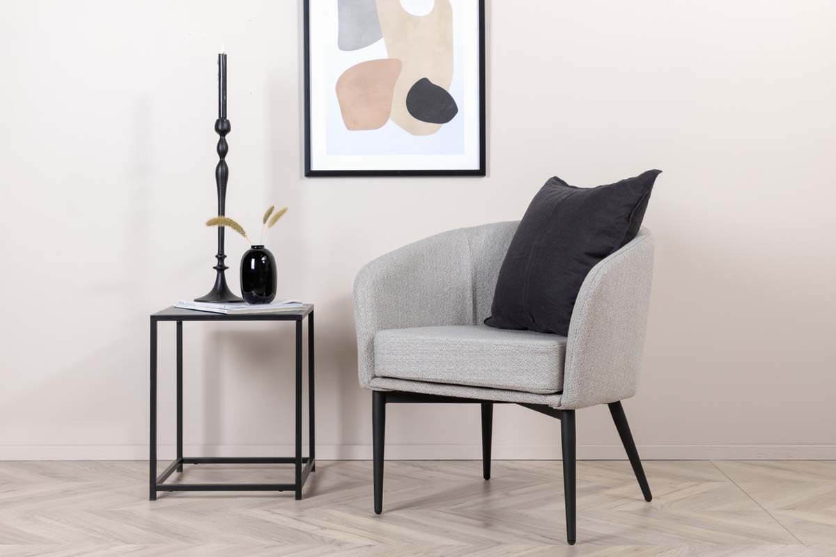 Fauteuil En Tissus Gris Avec Pieds En Acier Noir Fluffy