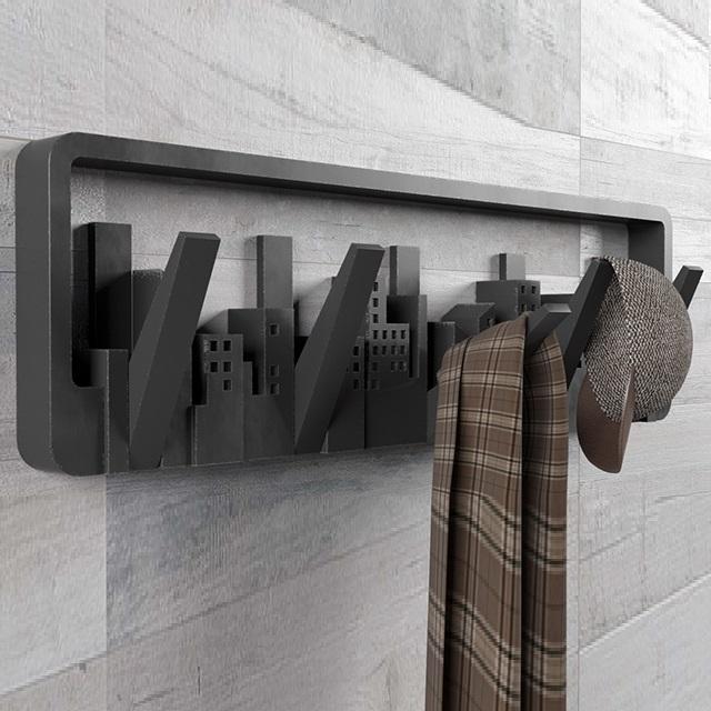 Porte Manteau Mural Design Skyline Noir