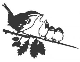 Oiseau sur pique troglodyte mignon et ses oisillons en acier corten