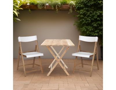 Ensemble table et chaises de jardin pliante en teck FSC (Blanc)