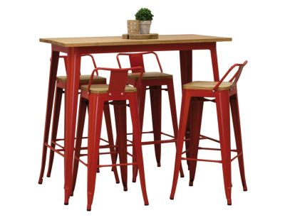 Ensemble table haute et tabourets métal industriel (Rouge)