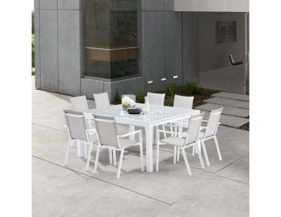Salon de jardin en aluminium et verre White star (Table et 8 fauteuils)