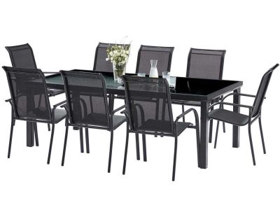 Salon de jardin en aluminium et verre trempé Black Edition (Table et 8 fauteuils)