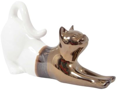 Statuette chat allongé en céramique Zoya (Blanc et or)