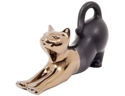 Statuette chat allongé en céramique Zoya (Noir et or)