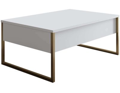 Table basse en aggloméré blanc et métal doré Luxe