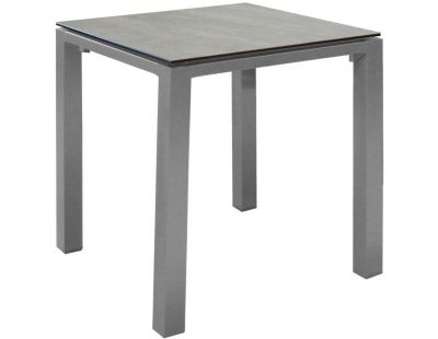 Table de jardin carrée en aluminium plateau HPL Stoneo (Taupe et bois)