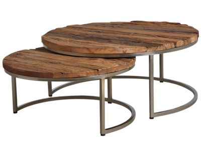 Tables gigognes en bois massif et acier (Lot de 2)
