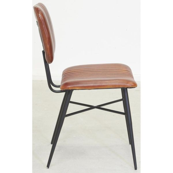 Chaise en cuir cognac et métal - AUB-6177