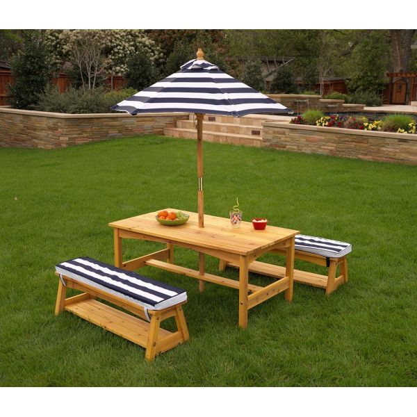 Ensemble table et bancs d'extérieur avec parasol enfant - 5
