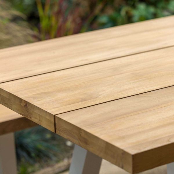 Ensemble table et bancs de jardin en aluminium et teck recyclé - 5