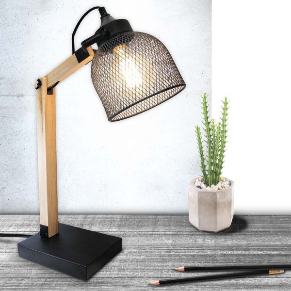 Lampe de bureau style industriel métal et bois - 7
