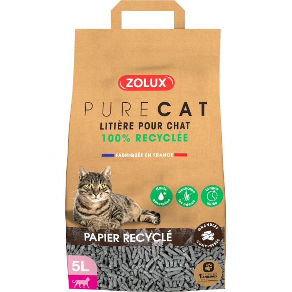 Litière éco conçue en papier recyclé Purecat