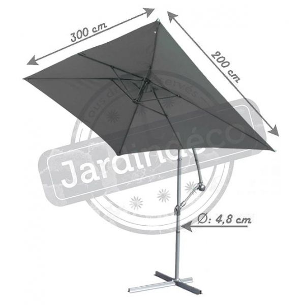 Parasol mat déporté super king 3x2 m gris anthracite