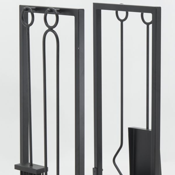 Porte-bûches + 4 accessoires de cheminée en métal noir - 84,90