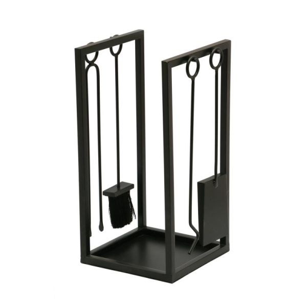 Porte-bûches + 4 accessoires de cheminée en métal noir - AUBRY GASPARD