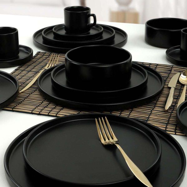 Service de table en céramique noir mat Dinner 20 pièces - HANAH HOME