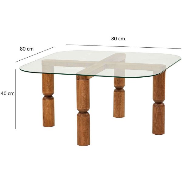 Table basse en bois massif et verre - ASI-0355