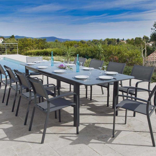 Table de jardin extensible en aluminium anthracite Milos - 
