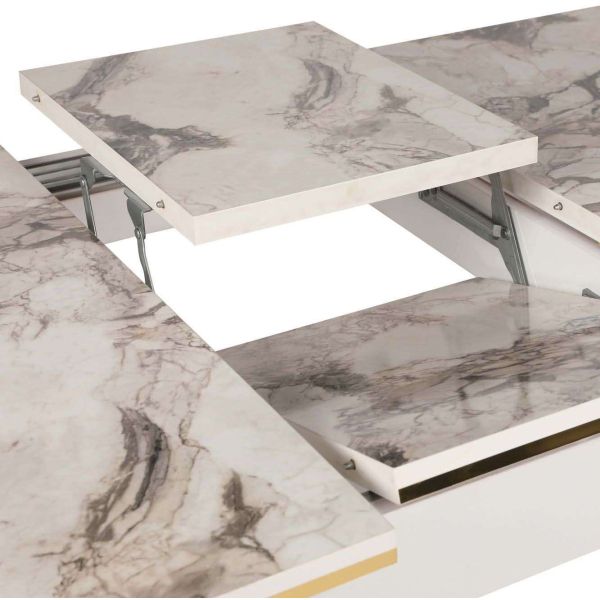 Table repas extensible imitation marbre blanc Damla - 6