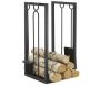 Porte-bûches + 4 accessoires de cheminée en métal noir