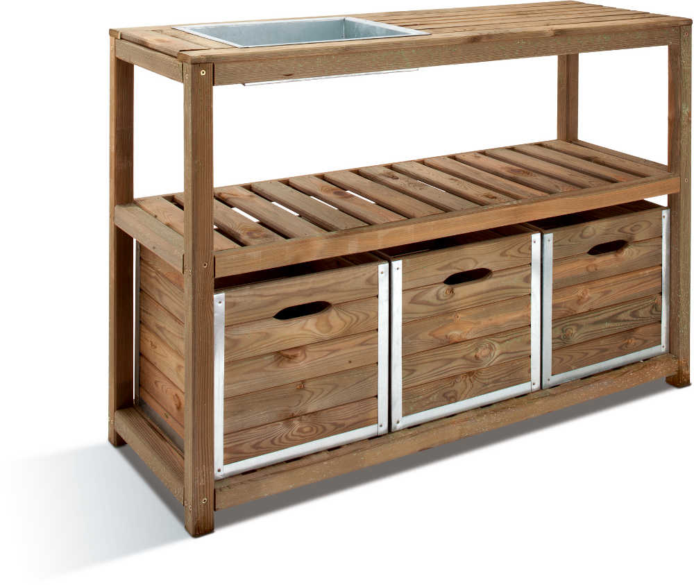 Table de jardinage avec tiroirs 129x45x90cm