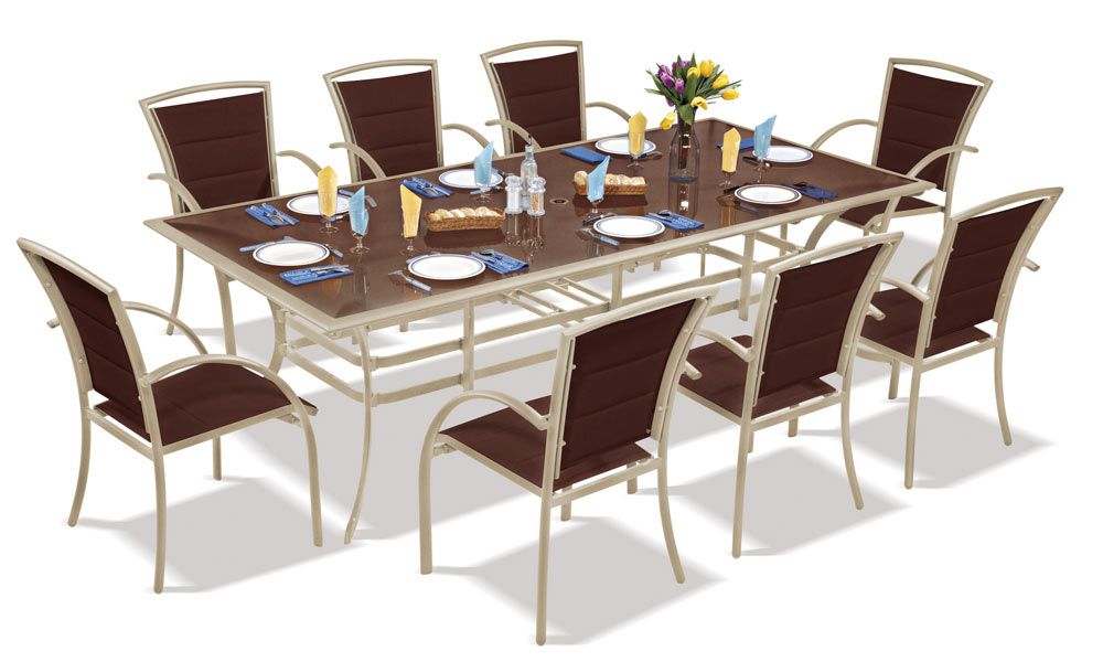 Salon de jardin rectangle 8 places champagne