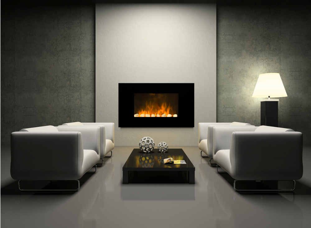 Chemin�e design black screen en acier et verre tremp� 96x14x56cm