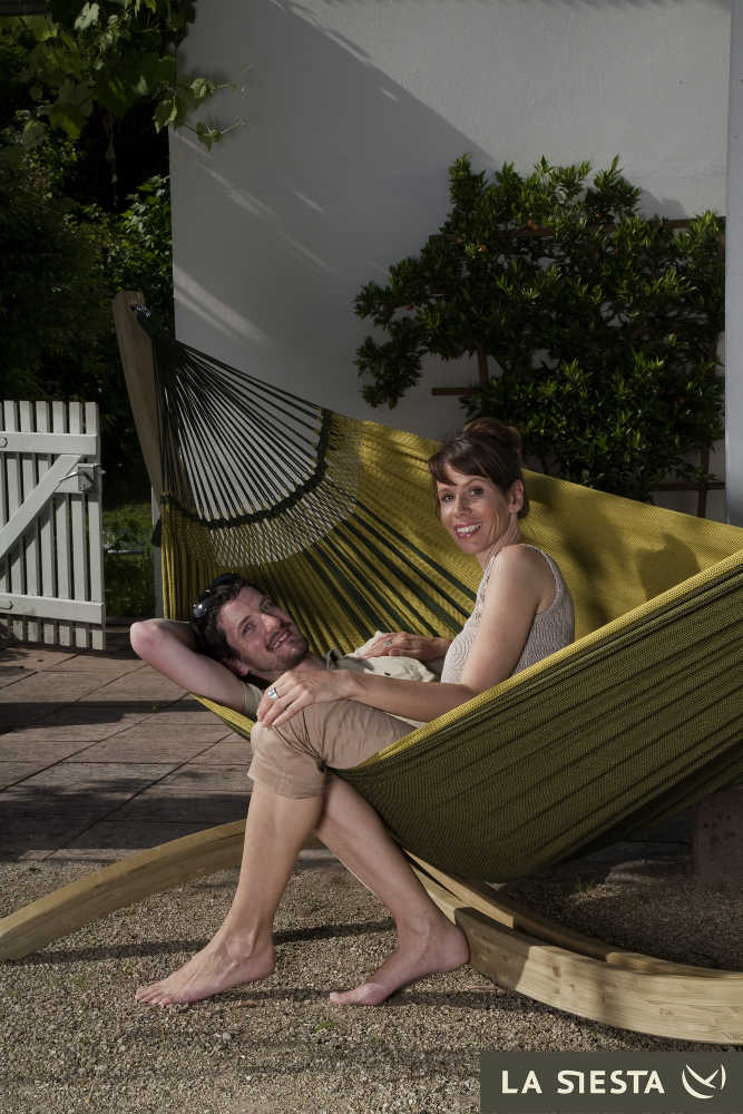 Ensemble hamac familial mar�s jaune avec support en �pic�a