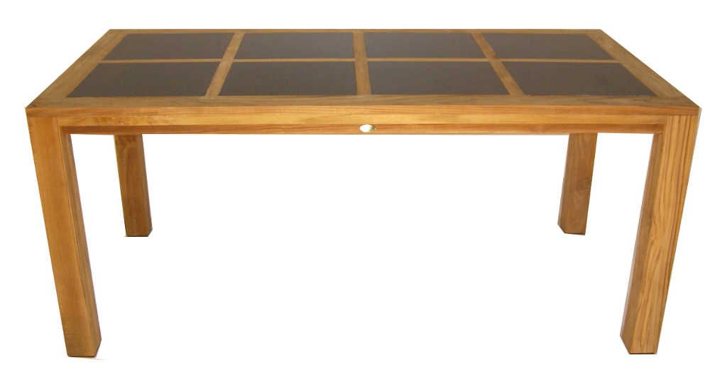 Table en teck massif avec inserts granit 170x85cm