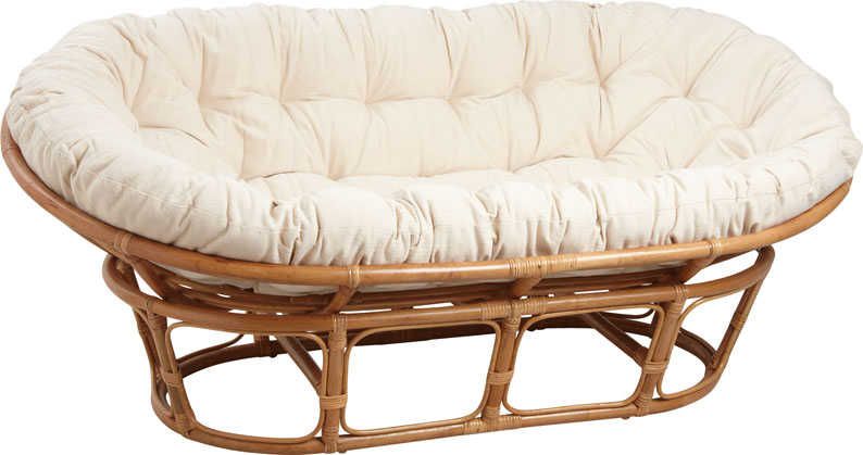 Canapé 2 places en rotin avec coussin écru