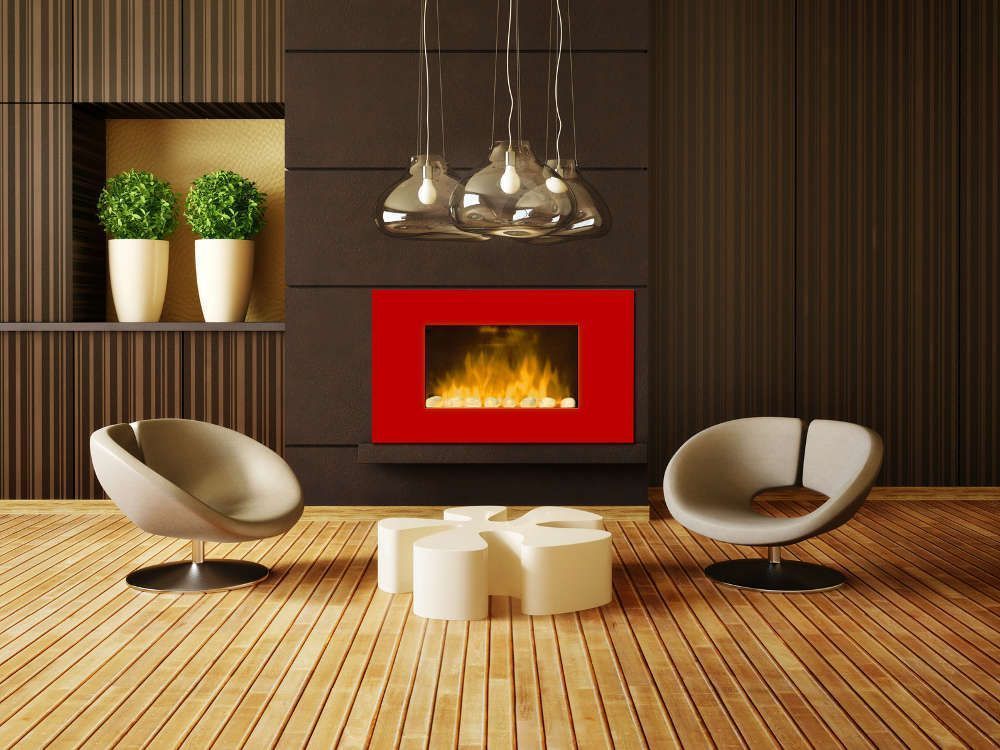 Chemin�e design red line en acier et verre tremp� rouge 96x14x56cm
