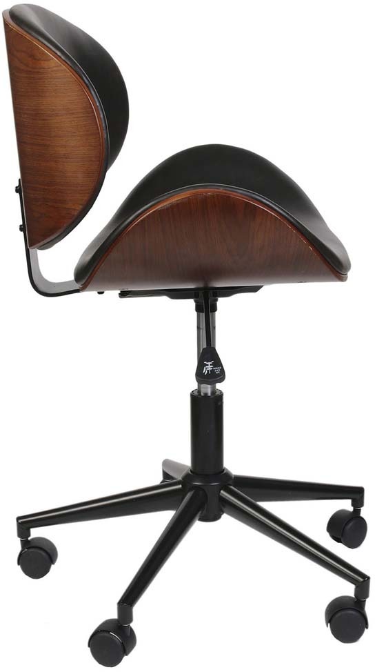 Chaise de bureau bois et simili cuir à roulettes reno