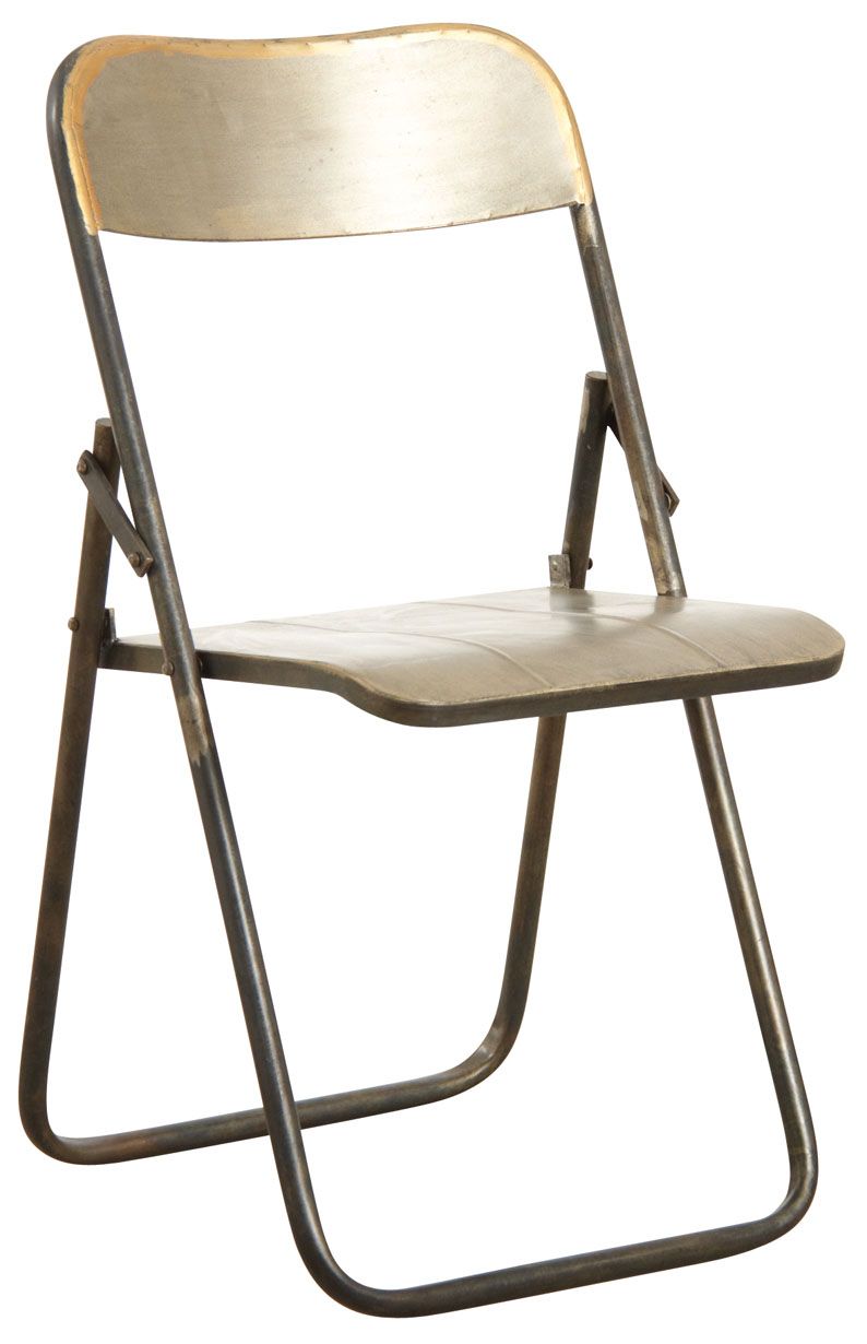 Chaise pliante en métal vieilli