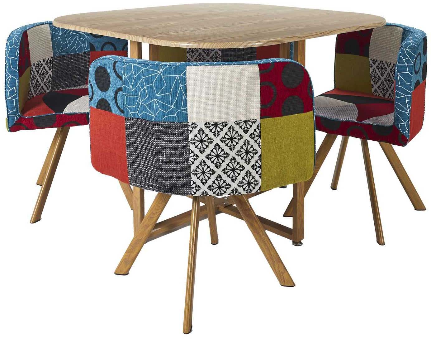 Ensemble table carrée et 4 chaises encastrables patchwork (multicolore)
