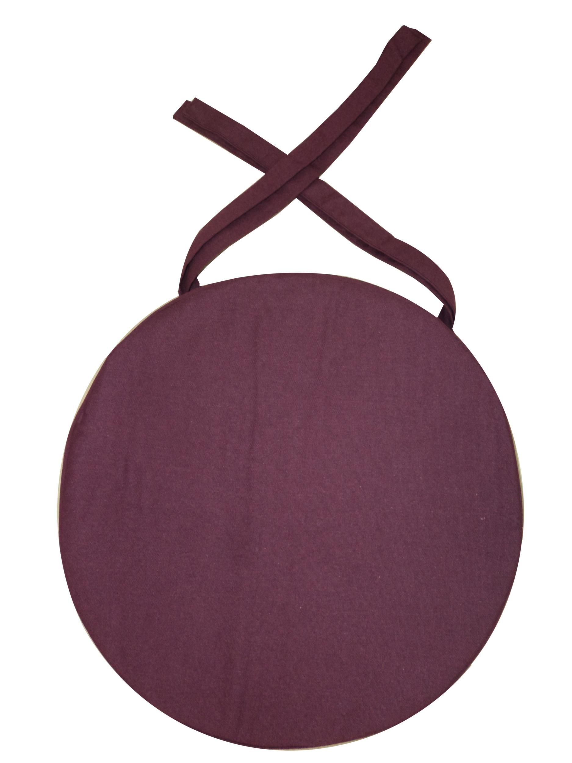 Galette de chaise ronde en coton 40 cm (lot de 6) (aubergine)