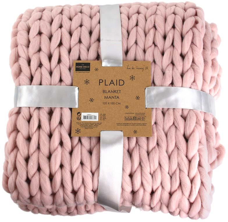 Plaid grosse maille rose