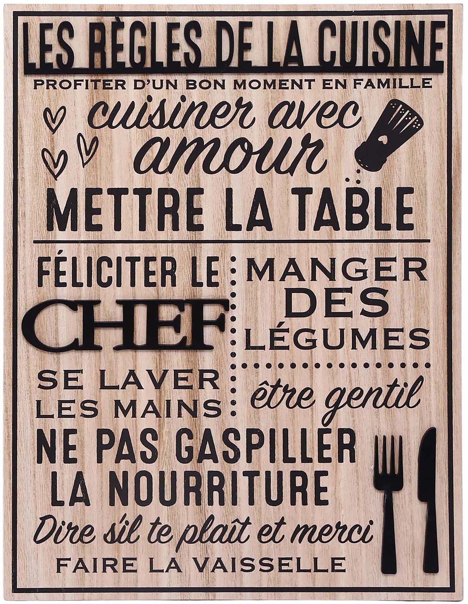 Plaque En Bois Règles De La Cuisine 30 X 40 Cm 