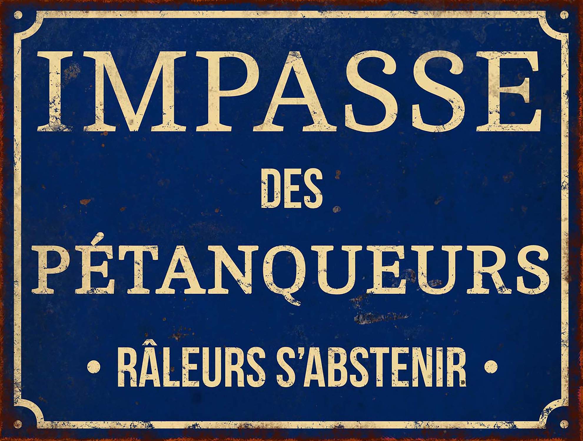 Plaque Décorative En Métal Humour 33 X 25 Cm Impasse Des Pétanqueurs 