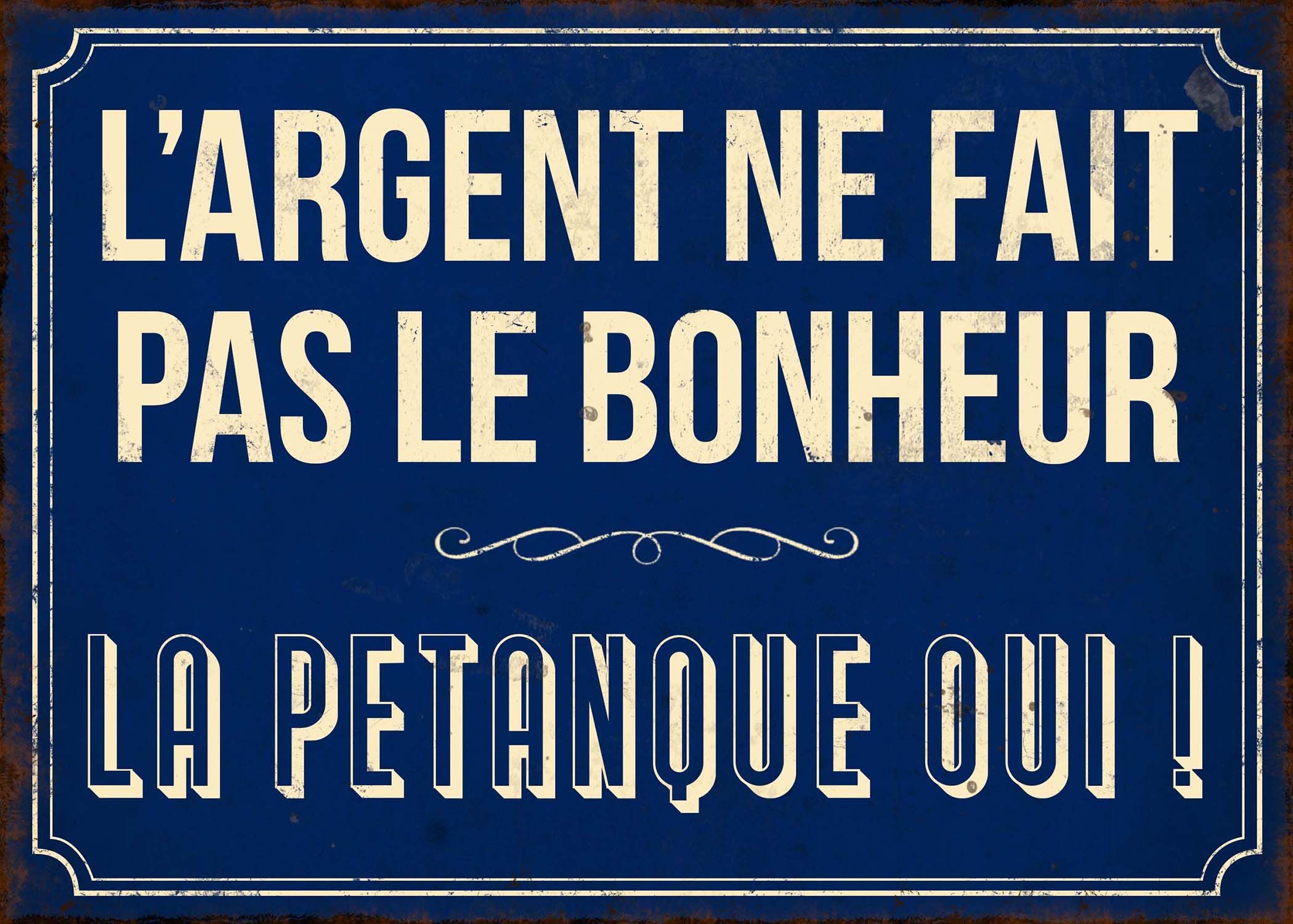 Plaque En Métal Humour 21 X 15 Cm Bonheur Pétanque 