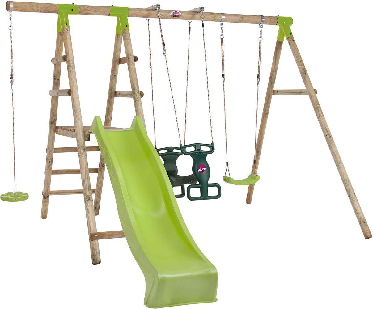 Portique en bois avec balançoires et toboggan 244 cm