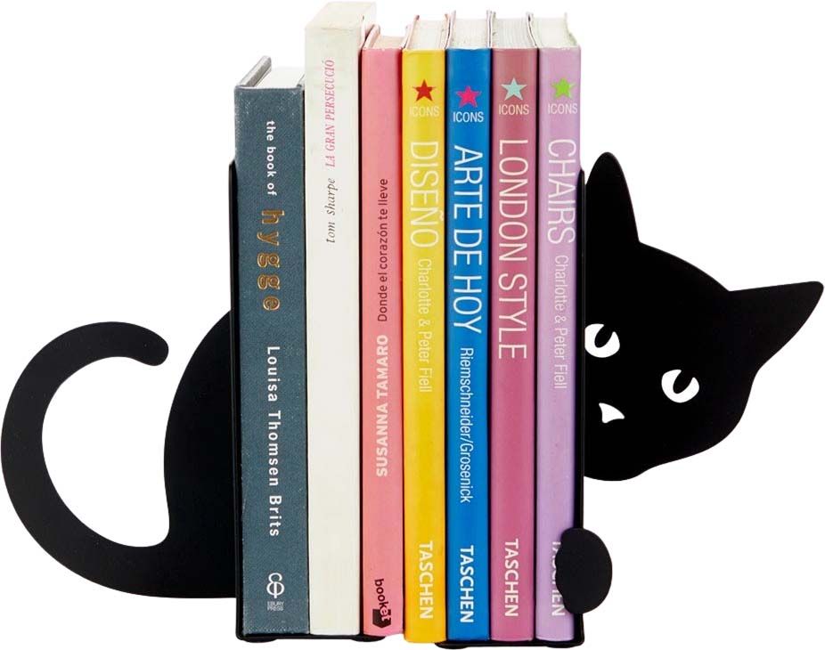 Serre Livres En Metal Noir Animaux Chat