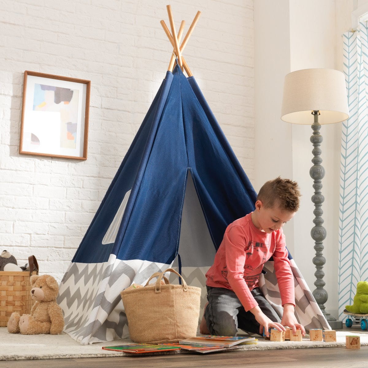  Tipi  enfant en toile et bambou  bleu marine 