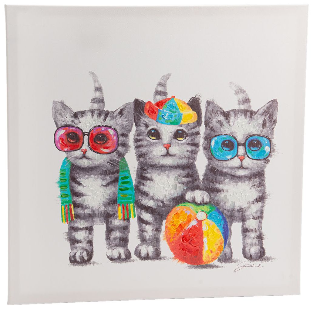 Toile Trio De Chats Joueurs 50 X 50 Cm