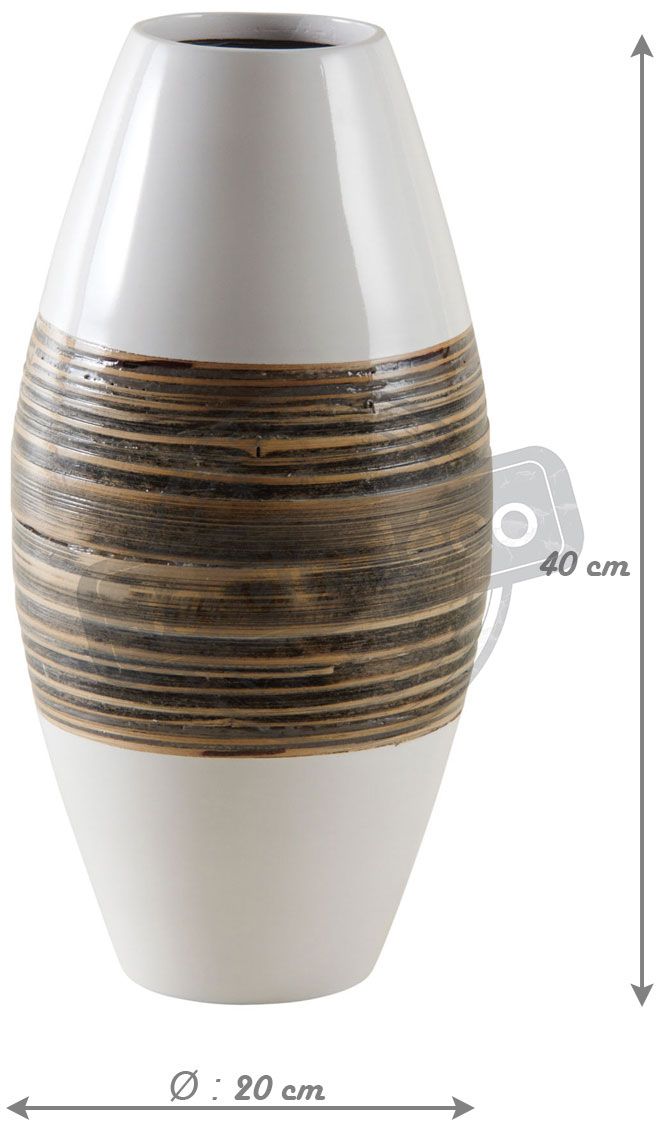 Vase en bambou naturel et laqué blanc