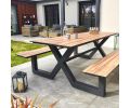 Avis client pour Ensemble table de jardin avec bancs en aluminium et HPL effet bois Vancouver : 5 sur 5