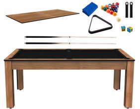 Billard convertible table 8 personnes Arizona + plateau dinatoire + pack d'accessoires (Hêtre boisé et noir (tapis))