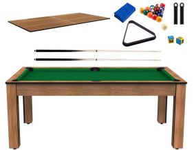 Billard convertible table 8 personnes Arizona + plateau dinatoire + pack d'accessoires (Hêtre boisé et vert (tapis))