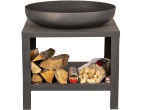 Braséro en métal avec range bois 60 cm (Noir)